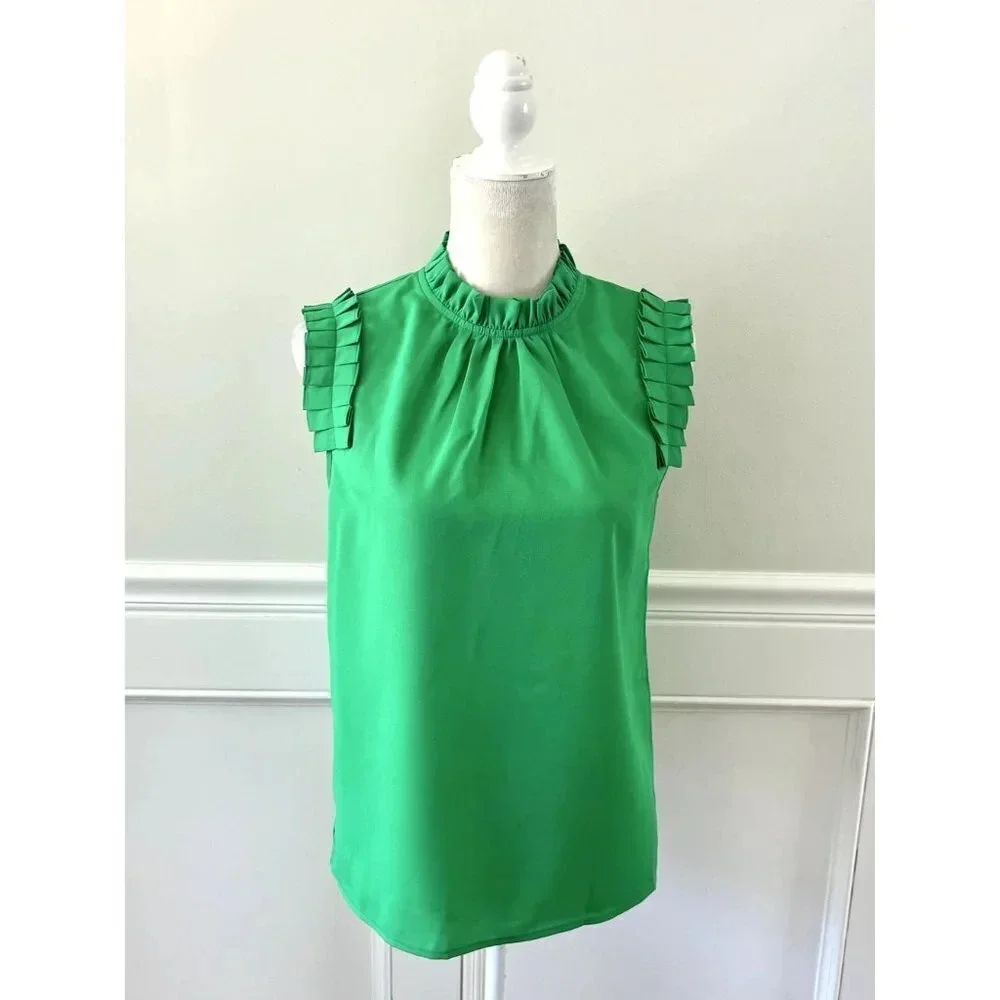 La Miel Green Ruffle Neck Blouse M